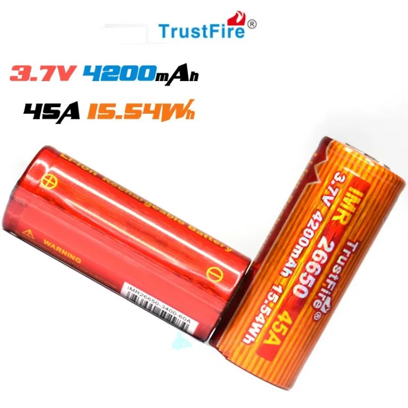 2 шт. TrustFire 26650 3 7 в 45 а 4200 мАч перезаряжаемая литий-ионная батарея с