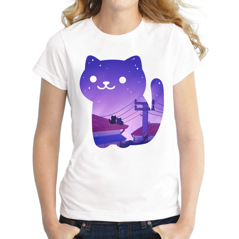Модная Летняя женская футболка с принтом в виде забавного котенка коротким