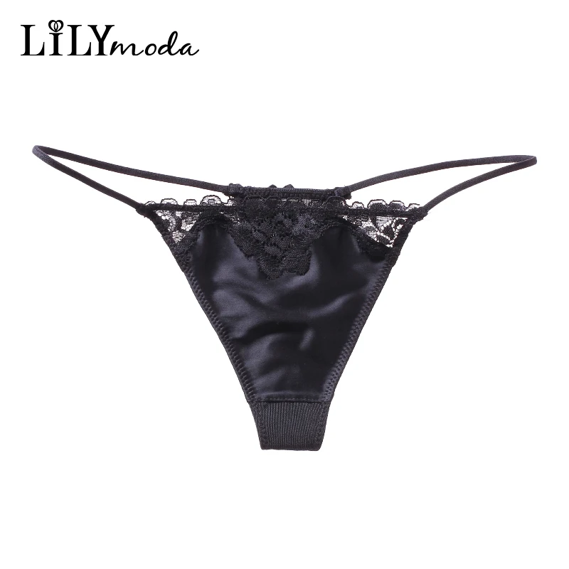 Lilymoda, новинка, сексуальные кружевные трусики-стринги с цветочным рисунком, женские бесшовные трусики-стринги с Т-образной спинкой, женское нижнее белье, нижнее белье, 10 цветов - Цвет: Black