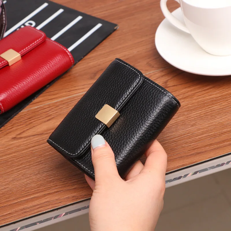 black Маленький женский кошелек, короткий клатч, Rfid, кредитный держатель для карт, Дамский кошелек для монет, кошелек из натуральной кожи, женский кошелек, карман для денег - Цвет: black