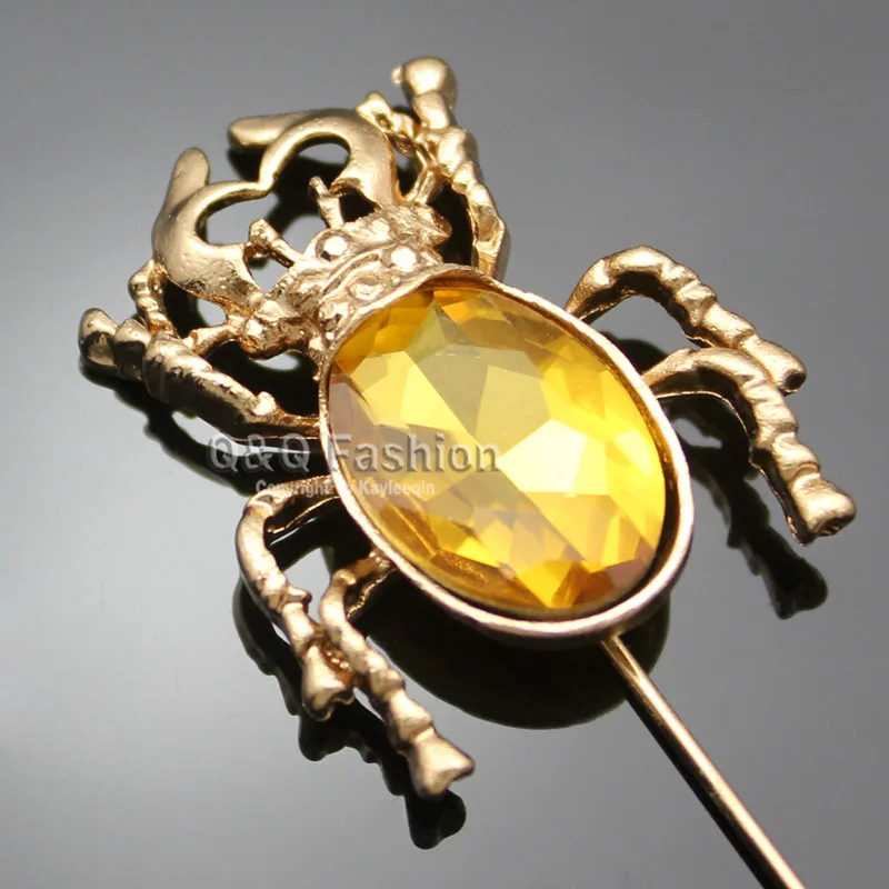 Yellow Ювелирные изделия Египетский Khepri в виде жука скарабея Золотой лацкан заколка галстук шарф со Стразами Шпильки значок подарок Мужская брошь, броши для женщин - Окраска металла: Yellow
