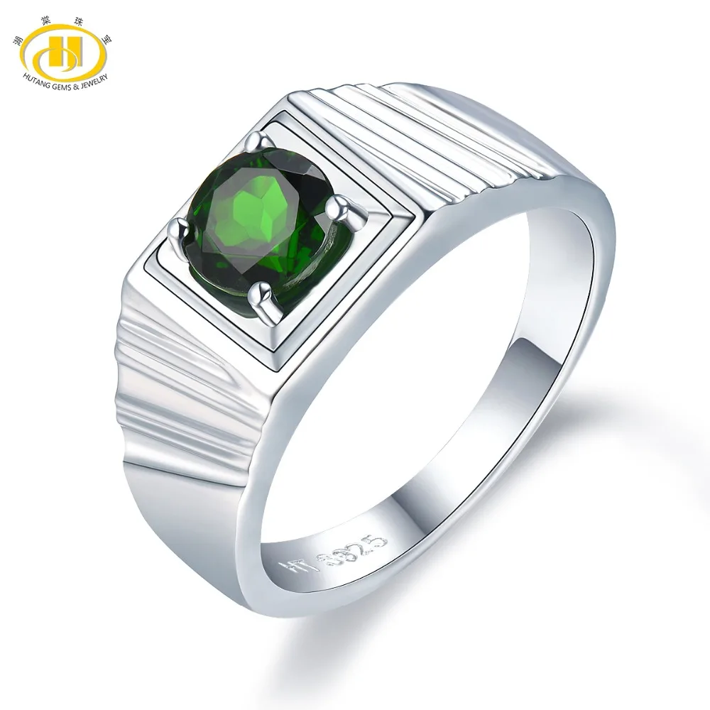 

Hutang Men Jewelry Natural Gemstone Chrome Diopside Solid 925 Sterling Silver Ring Fashion Stone Jewelry For Father's Day Gift
