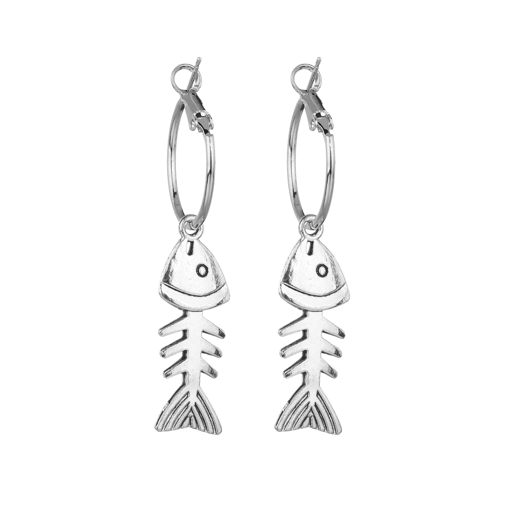 Поможем правильно потратить деньги серебро Цвет свадебные серьги для Для женщин Мода Посеребренная рыбий скелет длинные серьги ювелирный подарок на Рождество