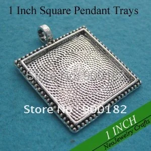 

25mm Antique Silver Blank Tray Pendants, Bezel Settings, Square Pendant Blanks, Cabochon Backs