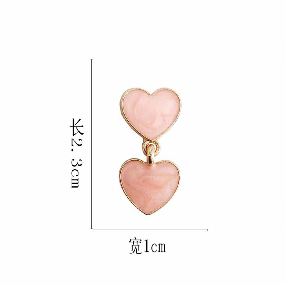 Симпатичные серьги гвоздики в форме сердца персика для женщин Двойные подвеска