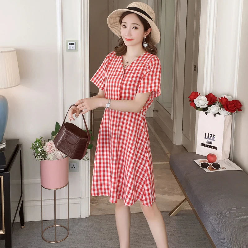 2019 Новое поступление платье для беременных женщин Повседневное клетчатое