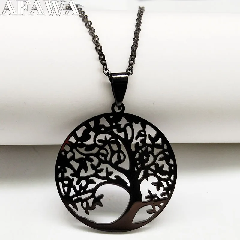 

Ожерелье-цепочка из нержавеющей стали с изображением дерева жизни для женщин, ожерелья черного цвета, подвески, ювелирные изделия, модные ж...