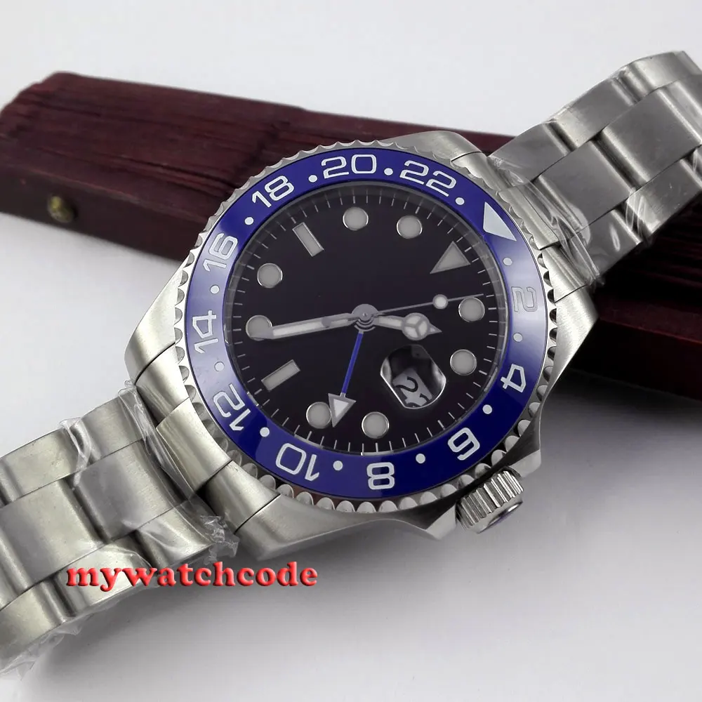 Автоматические часы parnis с черным циферблатом и керамическим ободком 43 мм 348|watch