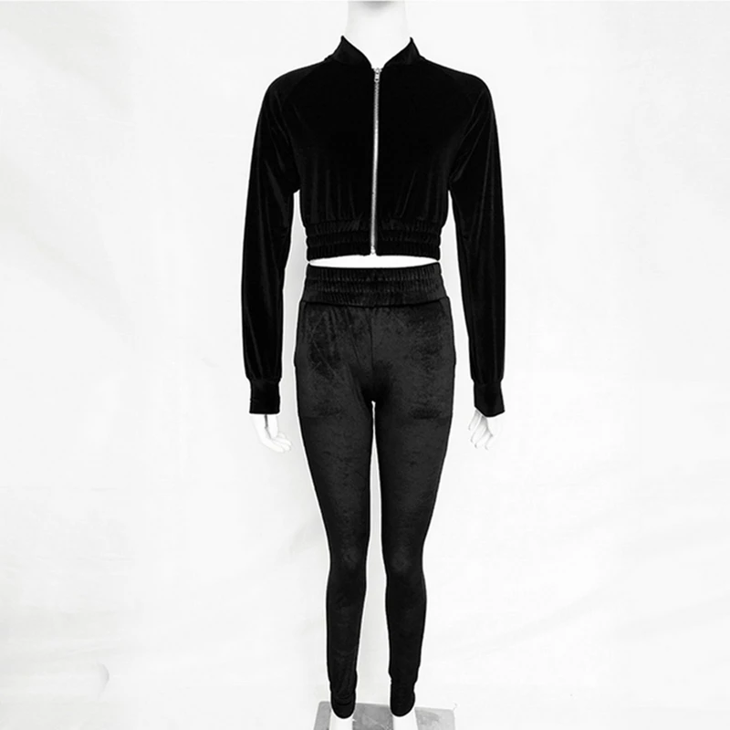 Litthing Women Tracksuit Zipper Hoodies Sweatshirt Pants 2 Pieces Set Fashion Female Cropped Top Pullover And Trousers Suit