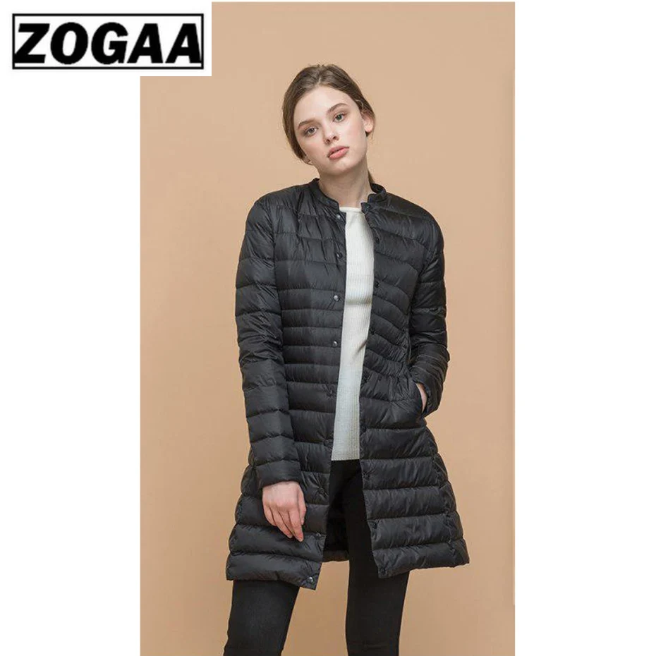 Женское Стеганое теплое пальто ZOGAA удлиненная однотонная куртка на утином пуху