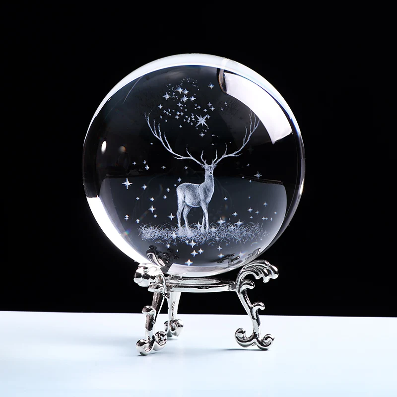 With silver base 3D Wapiti шар стекло с лазерной гравировкой Глобус кристалл орнамент миниатюрный олень домашний Декор рождественские украшения аксессуары Сфера - Цвет: With silver base