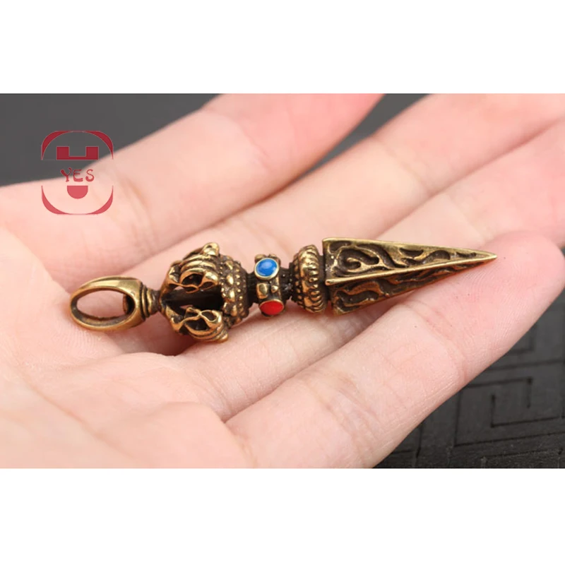 Латунный винтажный брелок для самозащиты с бусинами подвесное украшение