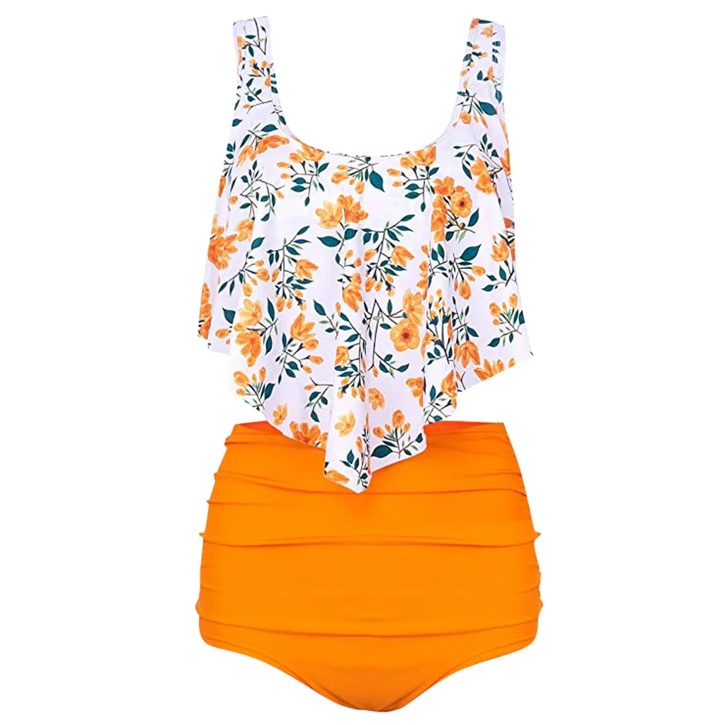 Для женщин комплект бикини Двойка одноцветное желтый топ ремешок оборки