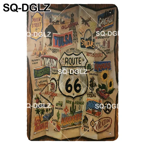 [SQ-DGLZ] мотель ROUTE 66 Оловянная вывеска Настенный декор американцы мужские уличные металлические поделки живопись Plaques 66 ROUTE США карта художественный плакат - Цвет: 0180