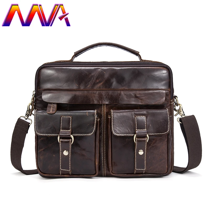 Mva мужской кожаный портфель сумка на плечо для ноутбука 100% натуральная кожа