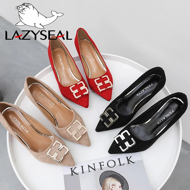 LazySeal металлической пряжкой элегантные женские туфли-лодочки Женские женская
