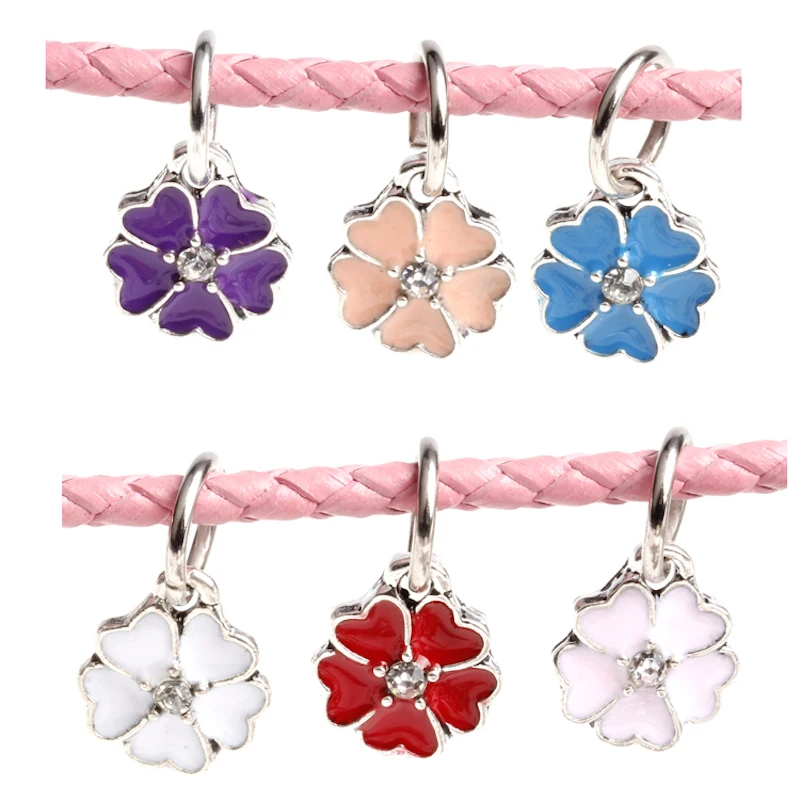 Flower Sakura With Rhinestone Charm For Bracelet Pendant Necklace Tag Enamel Hair Accessories Diy Jewelry