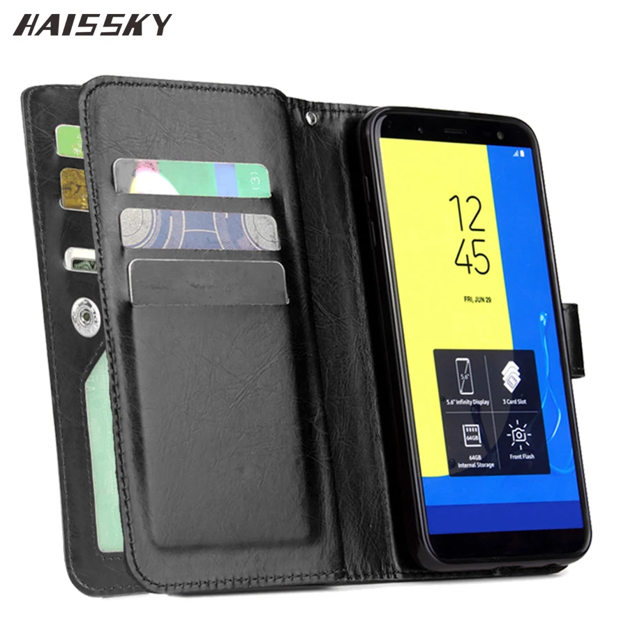 Кожаный чехол HAISSKY с 9 картами для Samsung Galaxy J7 J5 J3 2017 версия ЕС A5 2016 A520 A6 Plus 2018 книжка