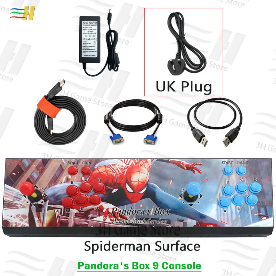 PB9 spiderman UK Pandora Box 9 1500 В 1 аркадная игровая консоль 2 игрока джойстик кнопки консоль HDMI VGA usb джойстик для ПК ps3 ТВ 5S 6s pacman - Цвет: PB9 spiderman UK