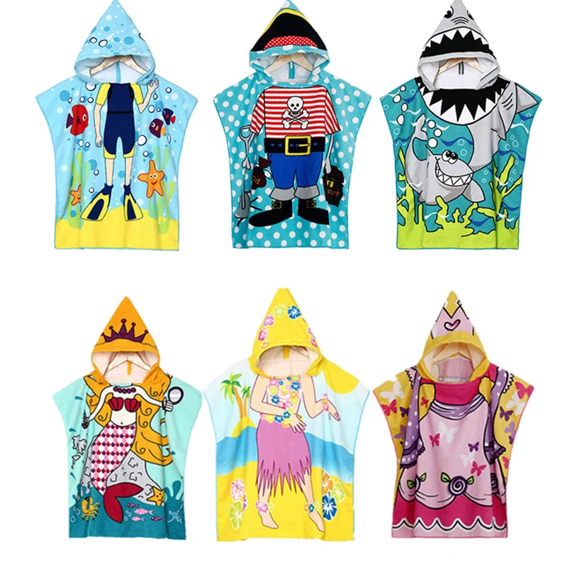 Акула Русалочка экскаватор Дети с капюшоном пончо полотенце микрофибра