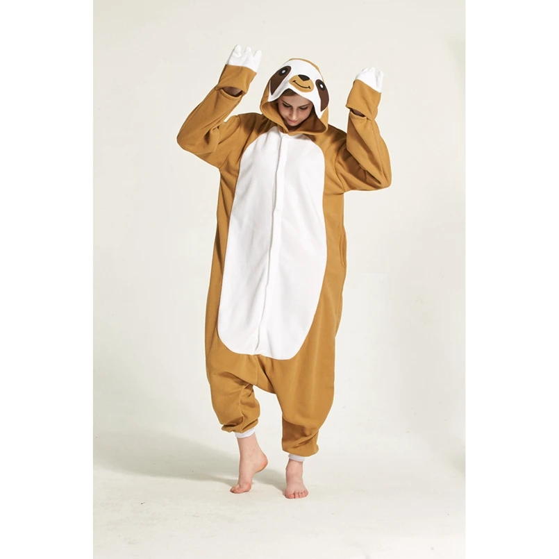 Лень животных пижамы Onesie Толстовка для взрослых Для женщин Для мужчин Пижама праздника Хэллоуин пижамы руно полной длины