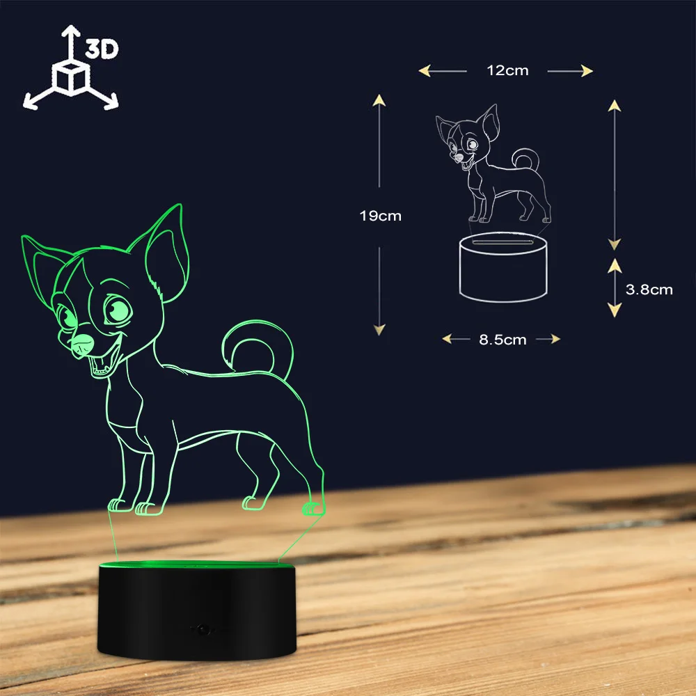 Светодиодсветильник лампа для чихуахуа ночник с 3D рисунком собаки и оптической