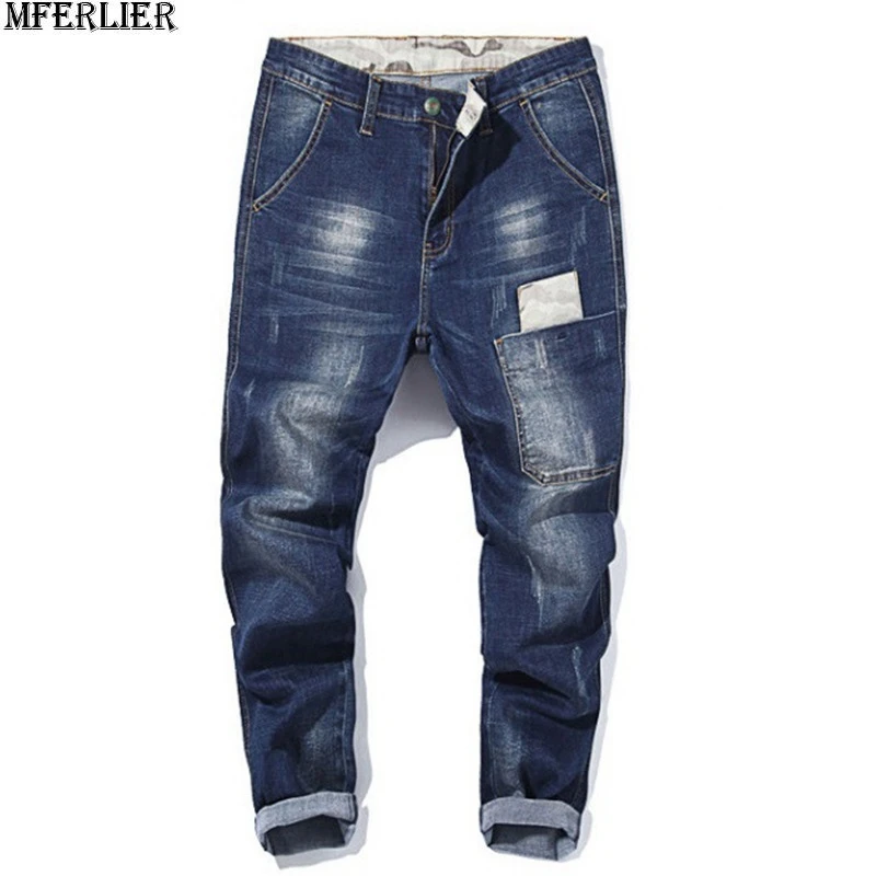 Мужские джинсы узкие брюки Харлан прямые поцарапанные большие размеры 8XL 9XL 10XL 48