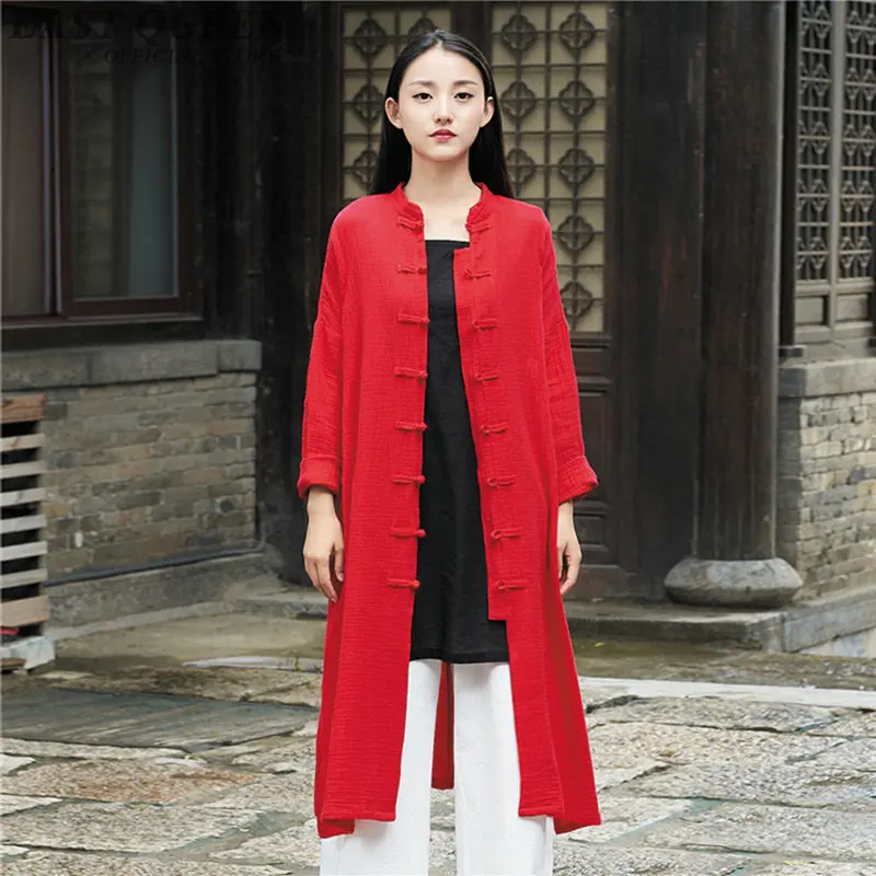 

China Clothing Blouses Women 2019 Long Shirt Meditation Clothing Chinese Tunic Ao Dai Red Traditional Chinese Clothing KK2210 Y