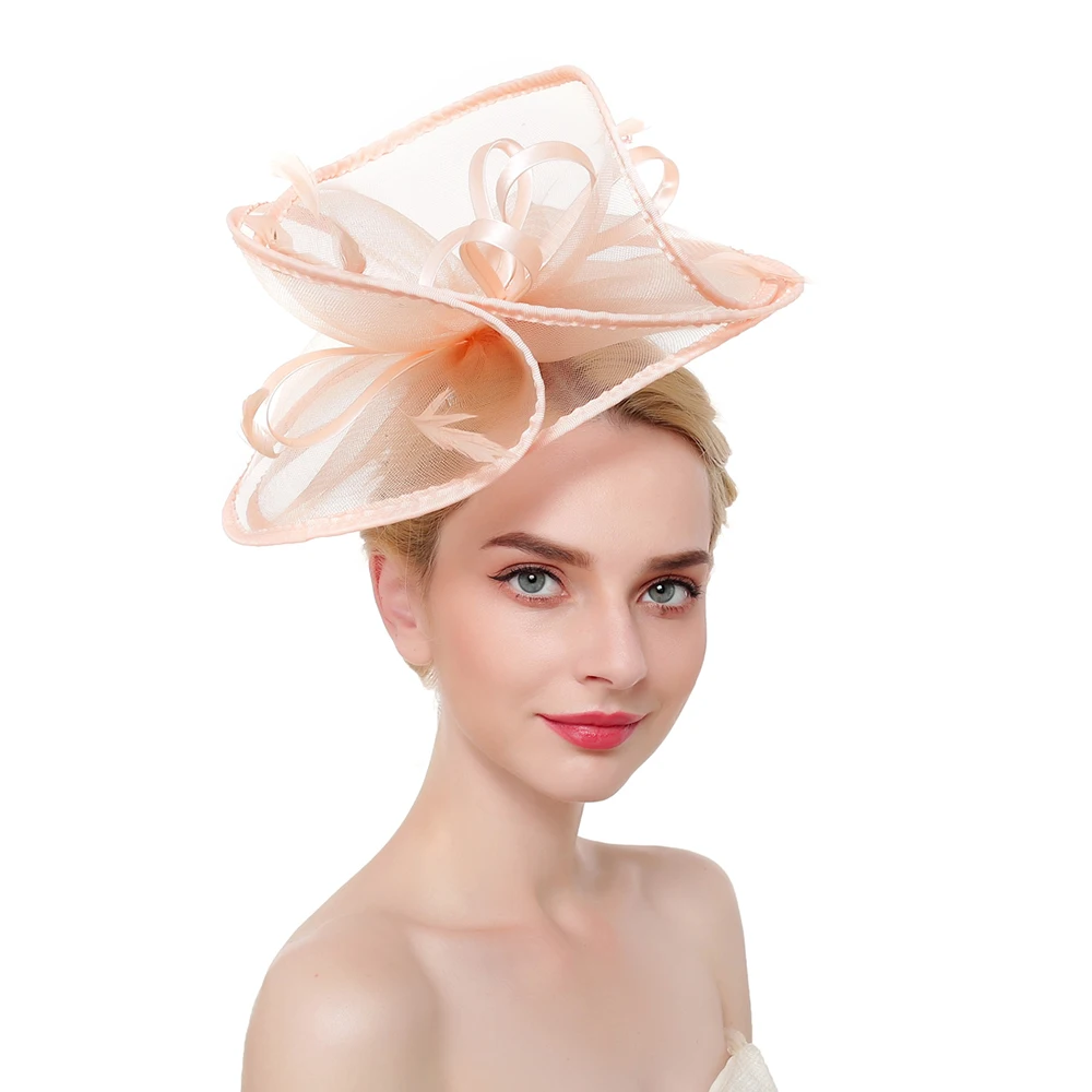 

Women's Clip Headband Headwear Charming Flower Fascinator Hat Feathers Wedding Kentucky Headpiece with Veils Cocktail Event Hats