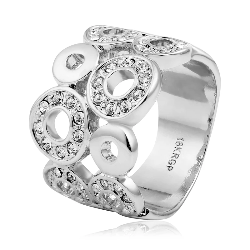 Женские коктейльные кольца белого и золотого цвета Большие широкие круглые с