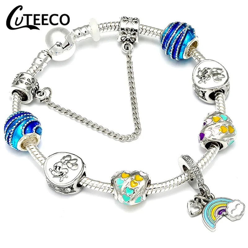CUTEECO Радужный Браслет с подвеской с сердцем бисер Мурано подходят брендовые браслеты для женщин ювелирные изделия Прямая - Окраска металла: J