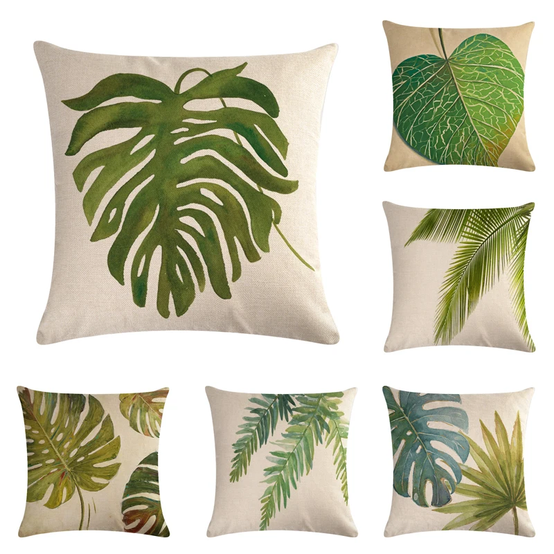 

Лист тропического растения чехол для подушки из хлопка и льна с рисунком