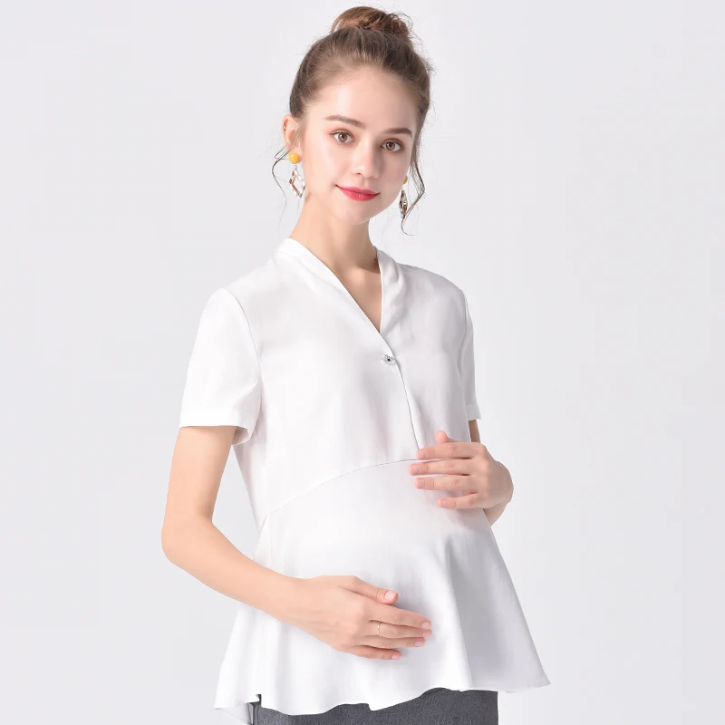 Женская рубашка с короткими рукавами белая деловая для беременных лето 2019|Блузки