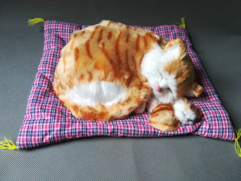 Реальная игрушка желтая кошка модель большой 28x20 см полиэтилен и мех спящий Кот с