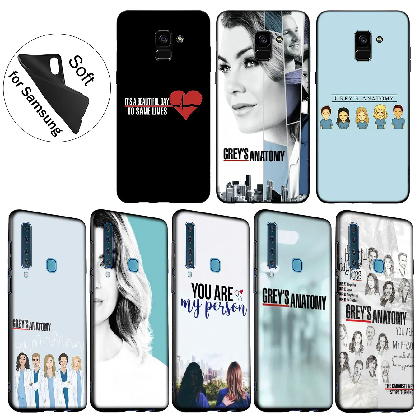 American TV Greys Anatomy Nurse doctor Pattern Case for Samsung Galaxy A6 A9 A8 A7 2018 A3 A5 2016 2017 Note 9 8 10 Plus Lite |