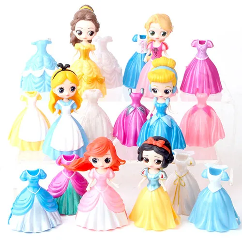 ariel princess 6pcs Magiclip Принцесса Золушка, Русалка, Алиса, волшебное платье с зажимом, ПВХ фигурки, Qposket, коллекционные куклы, детские игрушки для детей - Цвет: ariel princess 6pcs