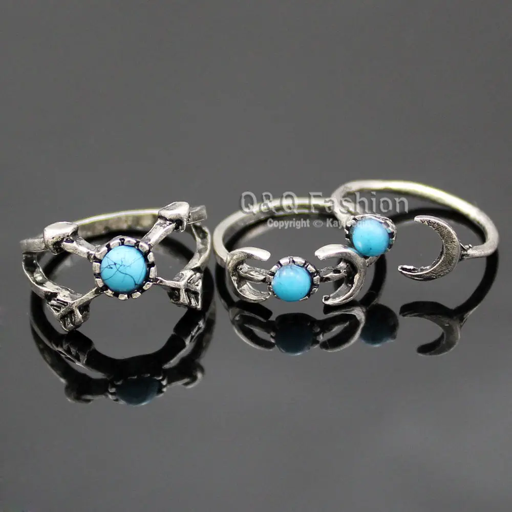 Цыганский Хиппи Бохо пакет 6 Серебряный треугольник Турция синий камень