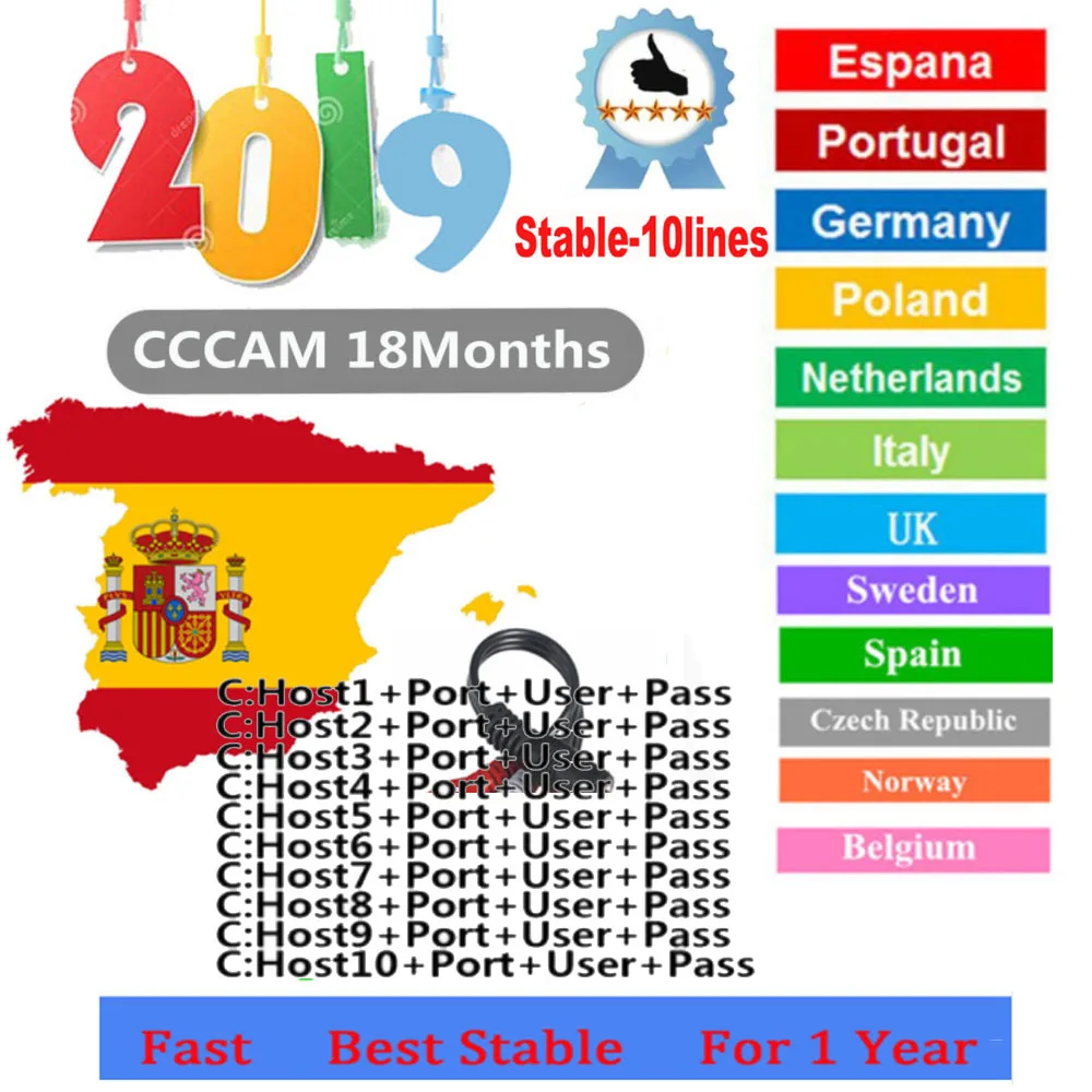 Быстрая и стабильная 1 год Европа Cccams карта Mgcam Oscam 10 линий для VU+ Samsat Starsat спутниковый ТВ приемник через usb wifi