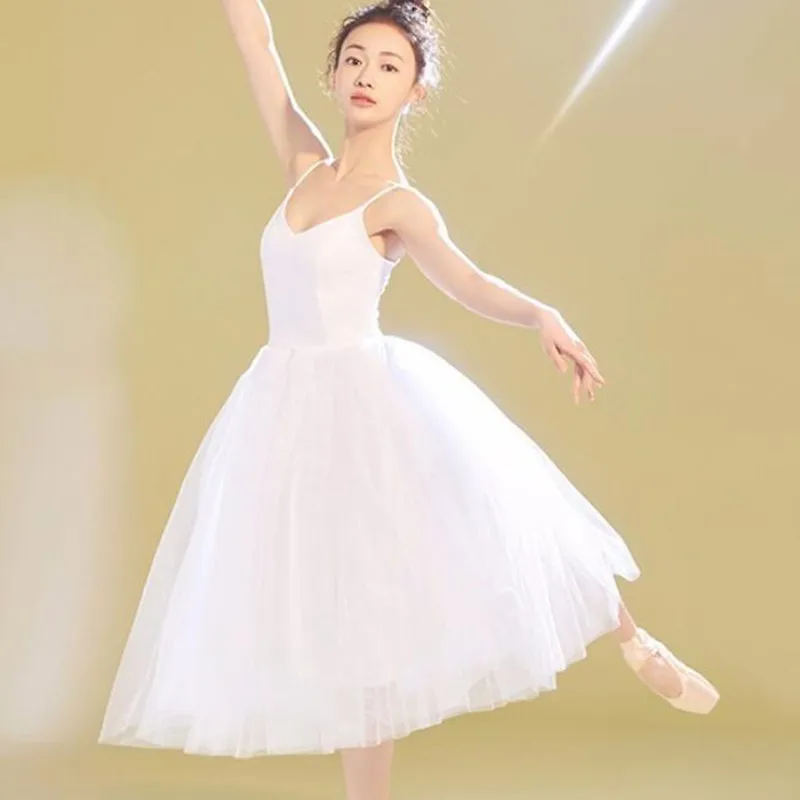 

Ballet Dress Adult Professional Ballerina Ballet Tutu Women Lady White Dance Costumes Ballet Mesh Ball Gown Long Tulle Dresses