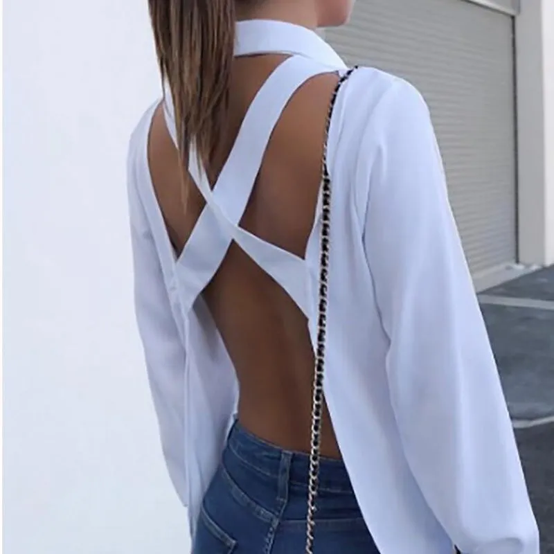 Модная женская однотонная блузка с открытой спиной перекрещивающимися