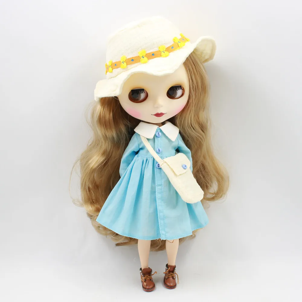 Аксессуары для кукол Blyth ICY Licca Body 1/6 в стиле мори голубое платье цветная шапка