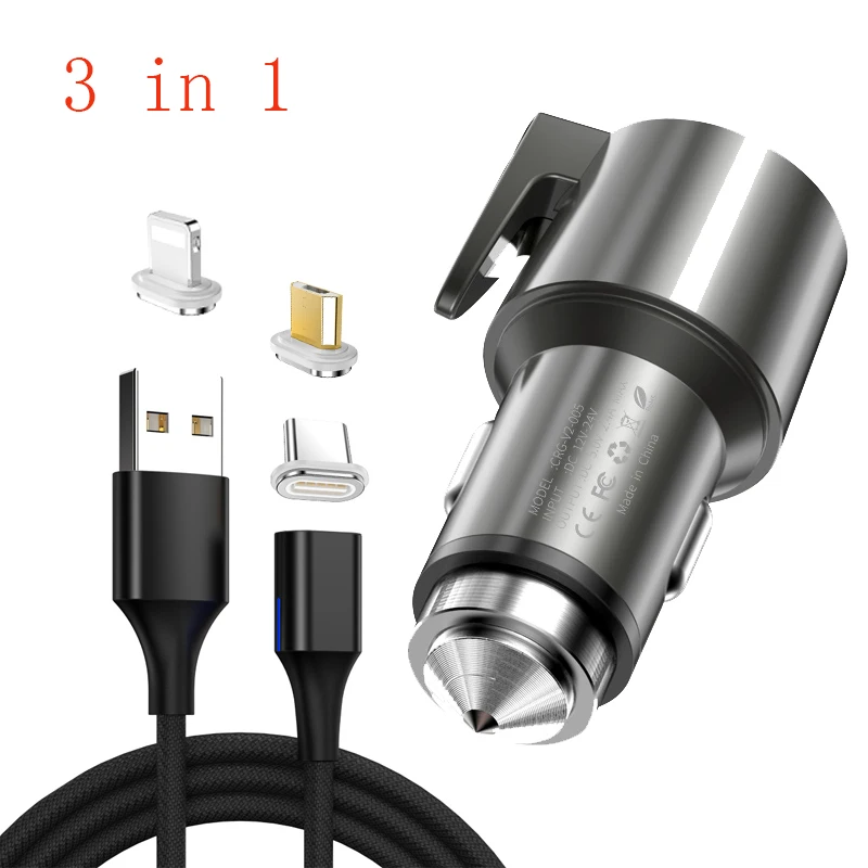 charger 3 in 1 Tongyinhai QC3.0 Dual USB Автомобильное зарядное устройство 3 в 1 USB кабель Магнитный телефон зарядка для Iphone Android телефон Быстрая зарядка кабель Шнур - Тип штекера: charger 3 in 1