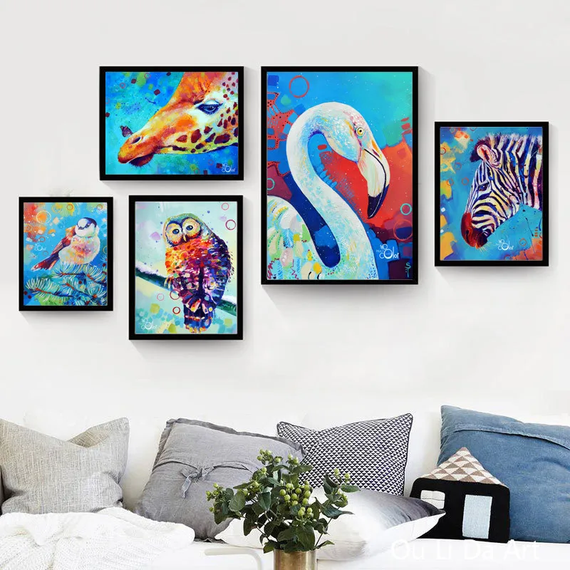 Без рамки изображение животных красочная сова лебедь обезьяна печать картина