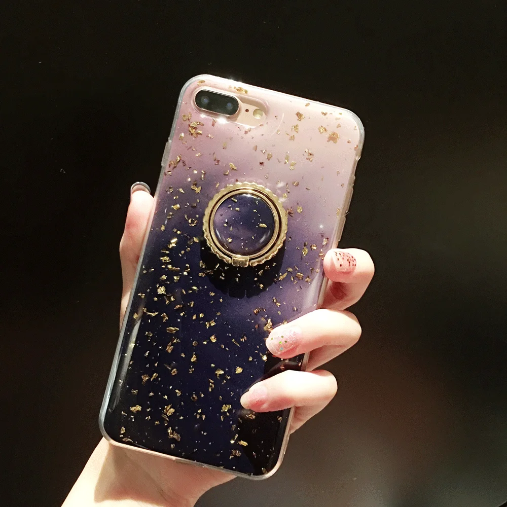 3 Геометрический мраморный чехол для IPhone X XS Max, блестящий золотой фольги, чехол для IPhone 8 7 6s Plus, TPU, задняя крышка, металлический палец, кольцо, держатель, чехол - Цвет: 3