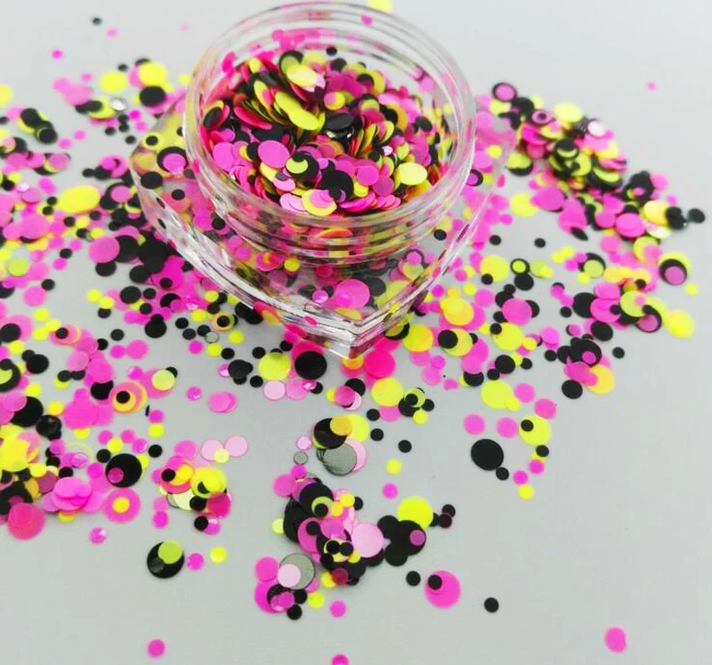 

17USD/100g Matte Neon Glitter Dots Spots Mix 1/2/3 mm Glitter Mix Dots Circles for Gel Nail Art & Acrylic #005