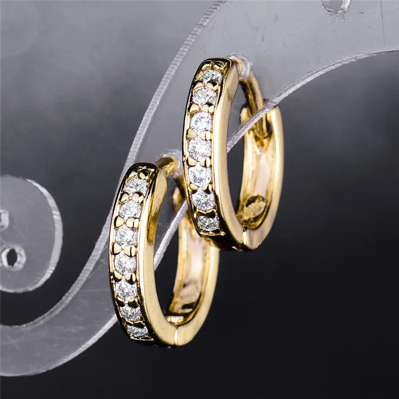 Женские серьги кольца BUDONG серебристые/золотые с белыми кристаллами и кубическим