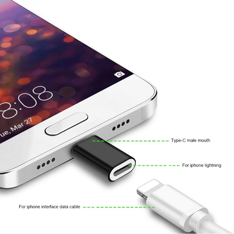 Для Lightning Pin to type C USB конвертер из алюминиевого сплава для зарядки коннектор