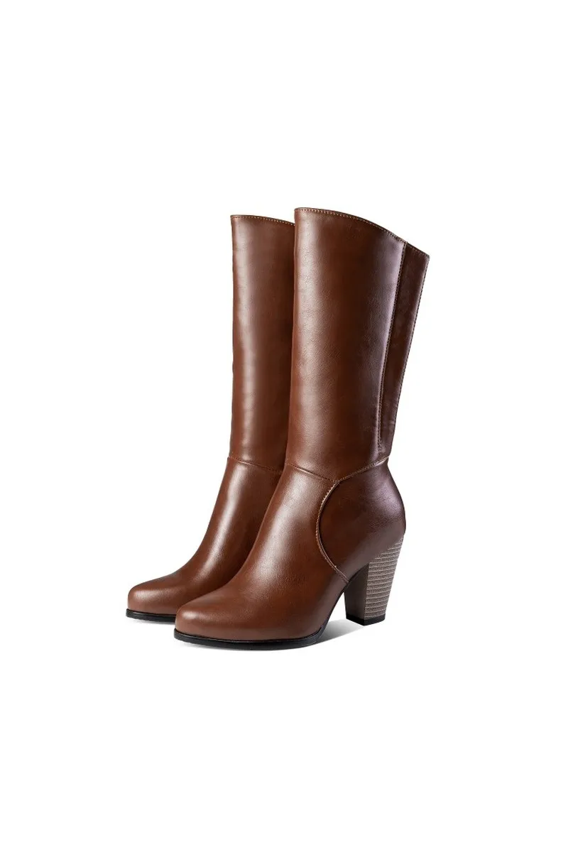 Women's Boots Autumn And Winter The New fashion Round head zipper Thick heel mid Middle tube shoes plus size 34-52 | Обувь
