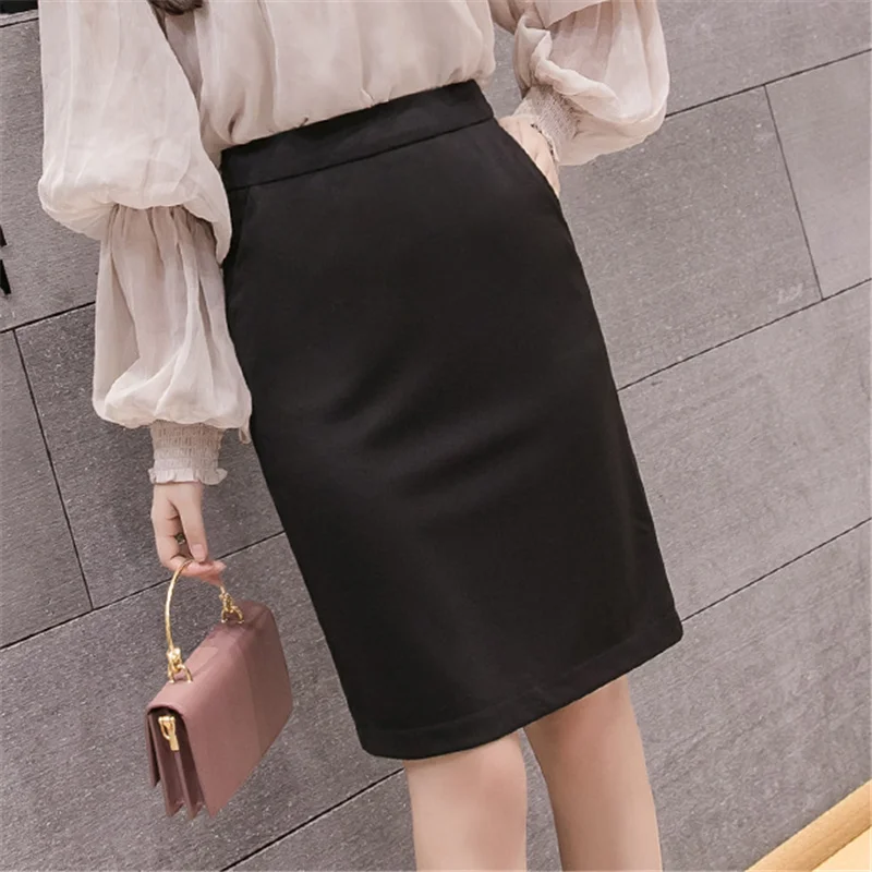 Корейская мода юбки женские s элегантные с высокой талией OL размера плюс женская