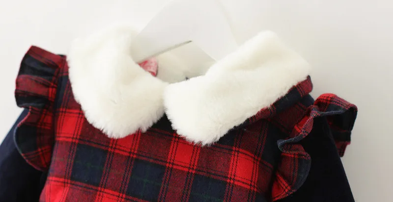 Baby girl print dresses kids winter baby dress Shear plush frocks casual plaid | Детская одежда и обувь